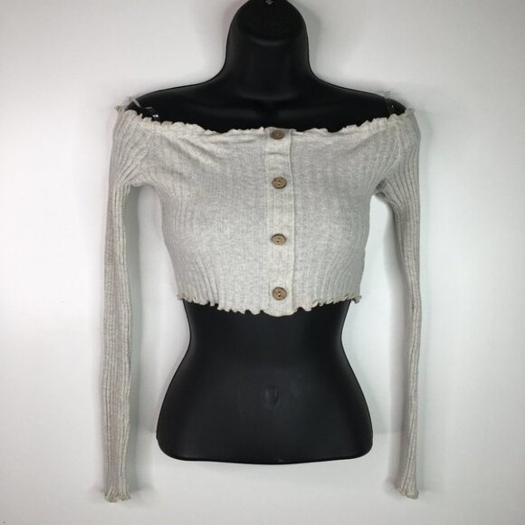 Long Sleeves Off Shoulder Knit Crop top MayPink - Picture 1 of 4